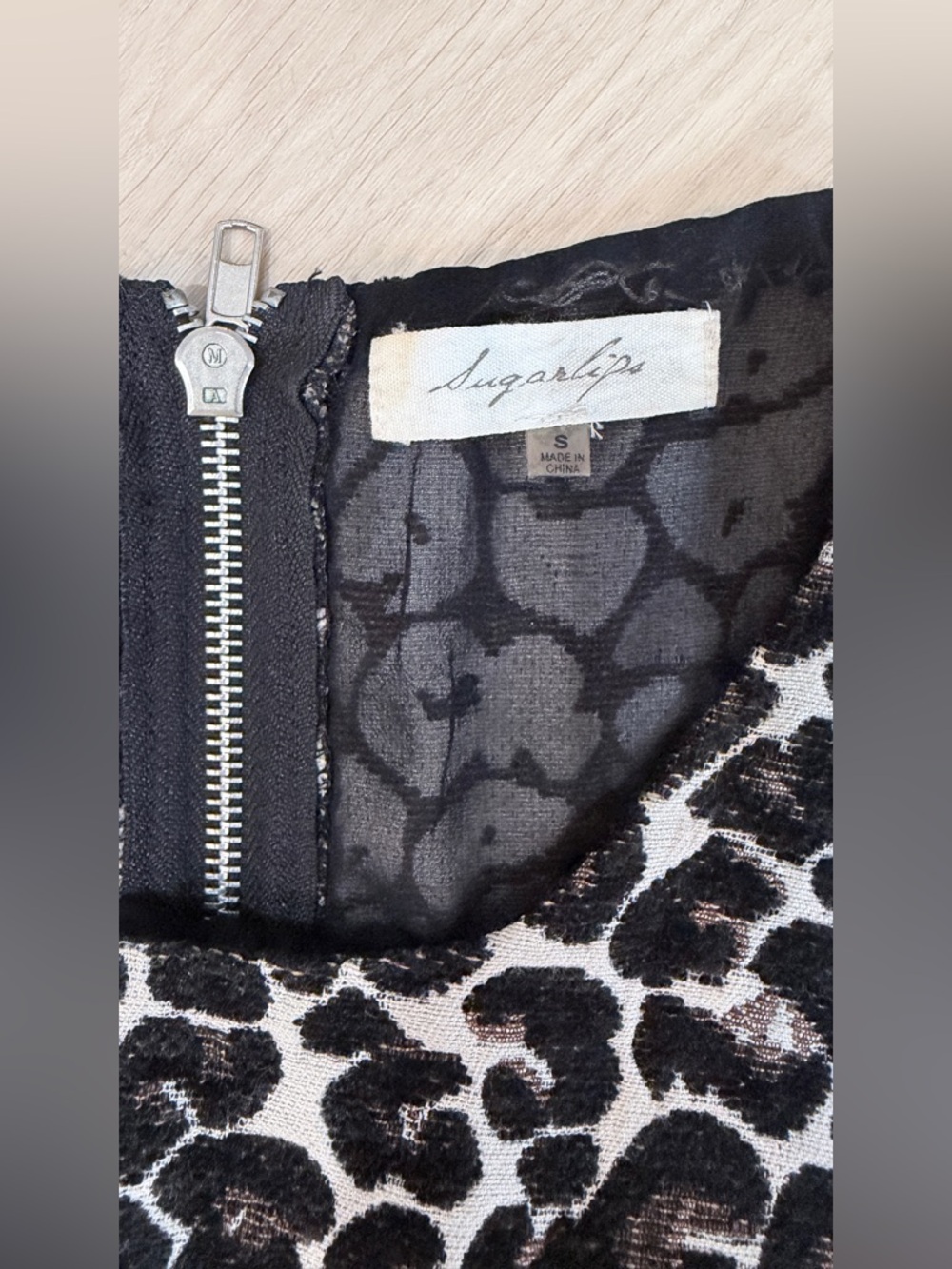 Sugarlips Black and Ivory Leopard Print Tank Top with Exposed Zipper